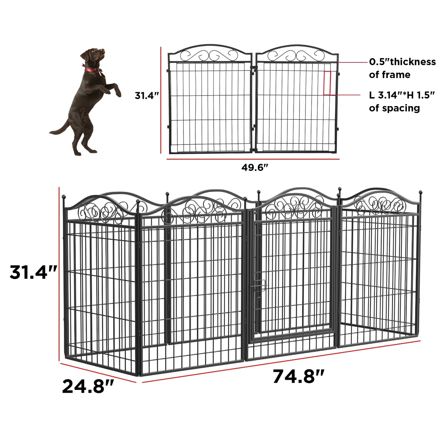 Folding 8-Panel Heavy Duty Metal Pet Pen Dog Exercise Fence