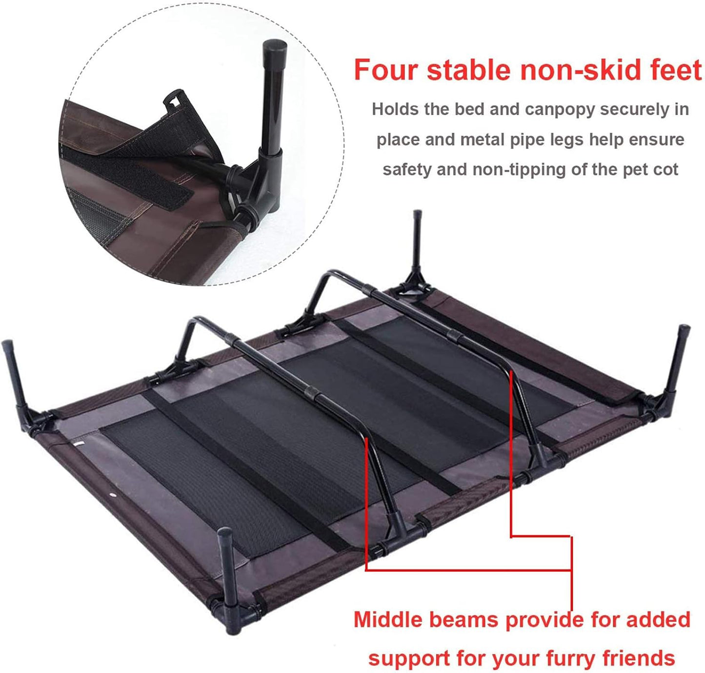 Elevated Dog Bed with Removable Canopy W/Convenient Carrying Bag Indoor Shade 1680D Portable Raised Oxford Fabric Outdoor Cooling Dog Cot Cat Bed Pet Tent for Camping (30", Brown)