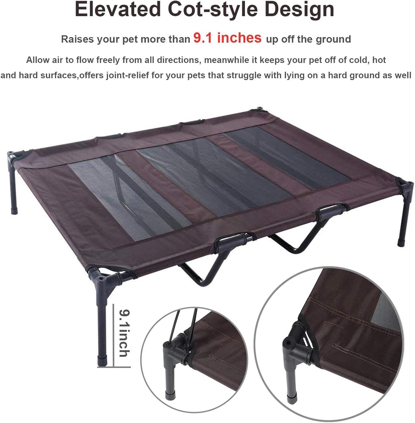 Elevated Dog Bed with Removable Canopy W/Convenient Carrying Bag Indoor Shade 1680D Portable Raised Oxford Fabric Outdoor Cooling Dog Cot Cat Bed Pet Tent for Camping (30", Brown)