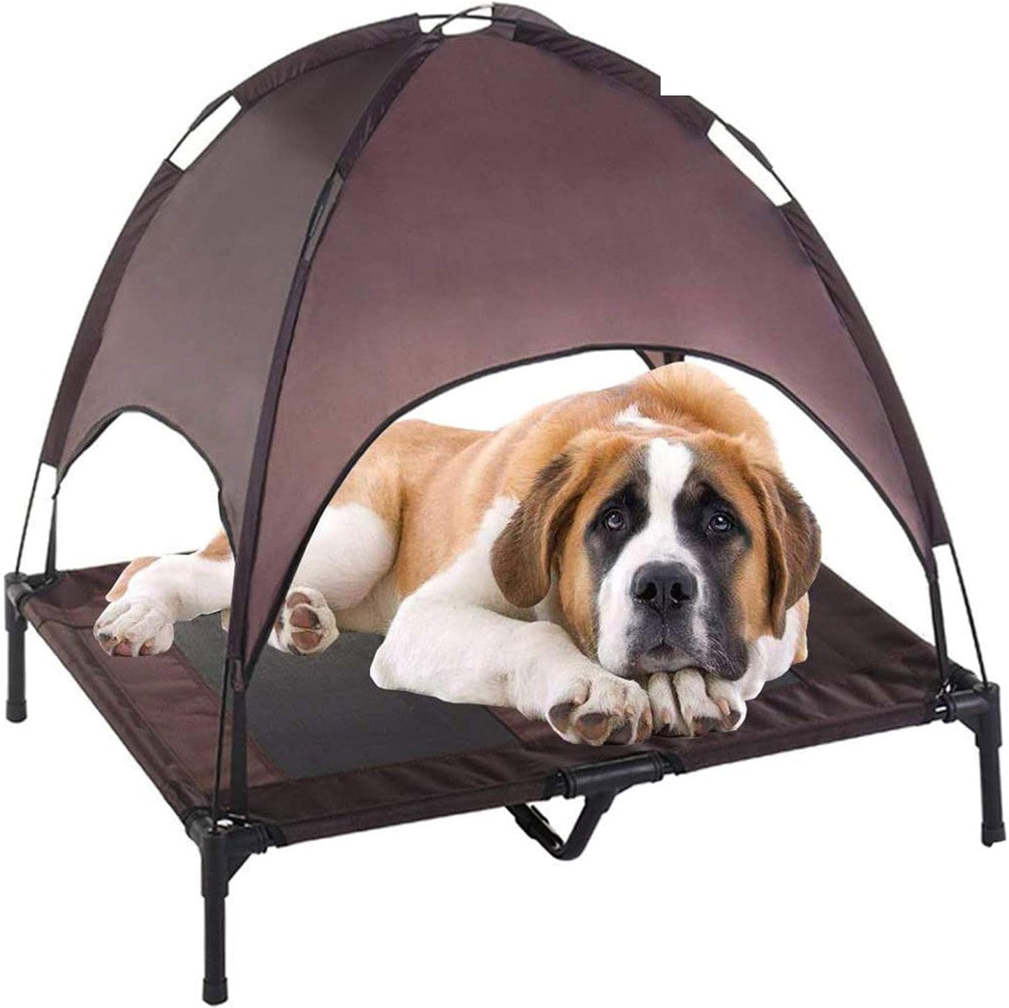 Elevated Dog Bed with Removable Canopy W/Convenient Carrying Bag Indoor Shade 1680D Portable Raised Oxford Fabric Outdoor Cooling Dog Cot Cat Bed Pet Tent for Camping (30", Brown)