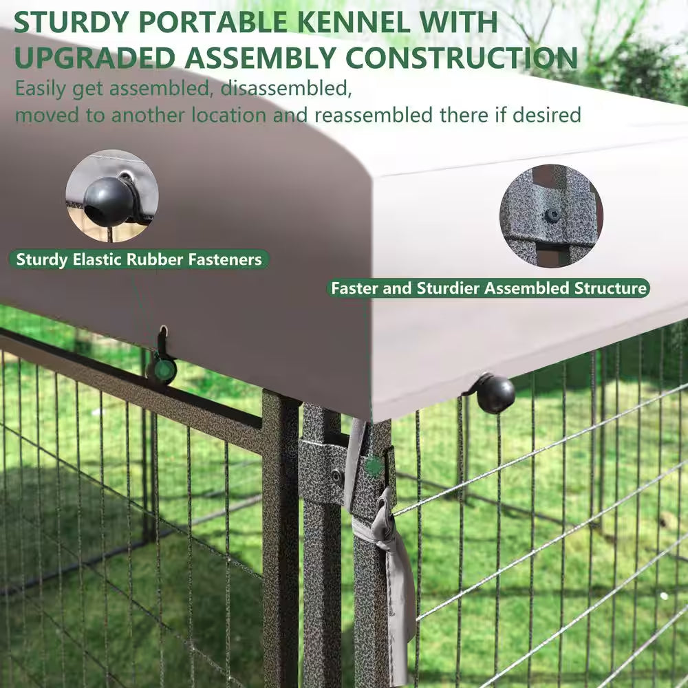10 Ft. X 10 Ft. Dog Kennel Outdoor Dog Enclosure with Rotating Feeding Door and Polyester Cover