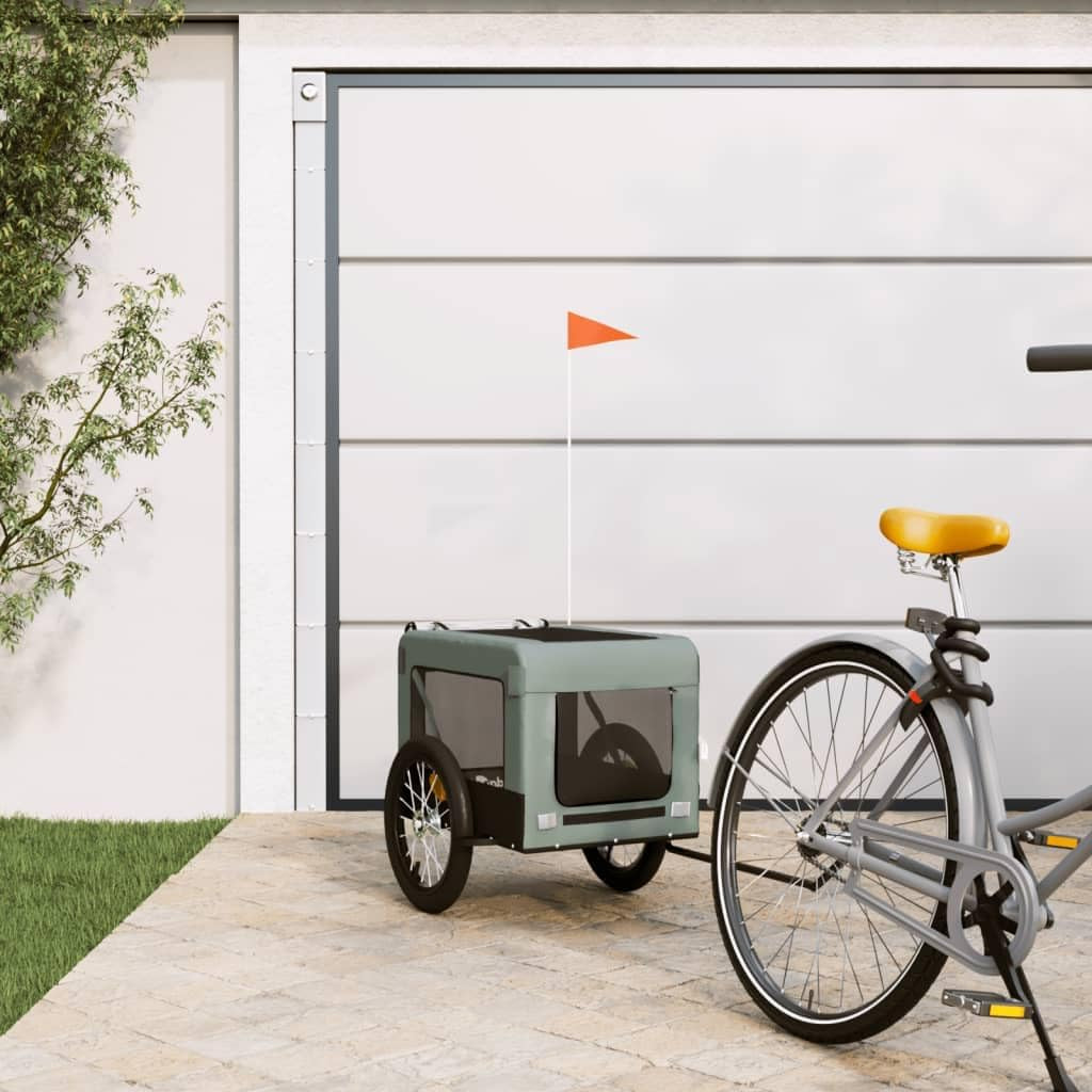 Pet Bike Trailer with Durable Fabric and Iron Frame, Comfortable Design for Small Pets, Gray and Black