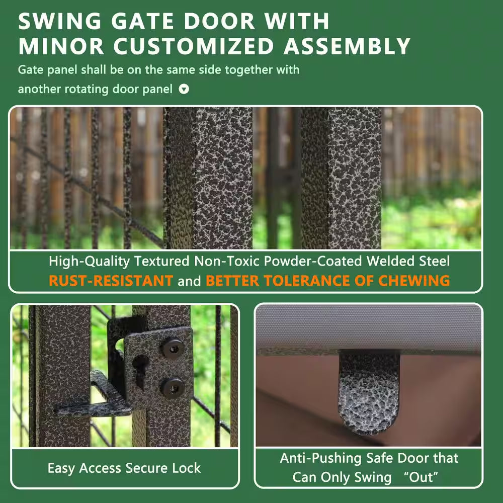 10 Ft. X 10 Ft. Dog Kennel Outdoor Dog Enclosure with Rotating Feeding Door and Polyester Cover