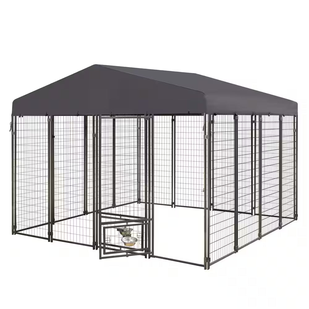 10 Ft. X 10 Ft. Dog Kennel Outdoor Dog Enclosure with Rotating Feeding Door and Polyester Cover