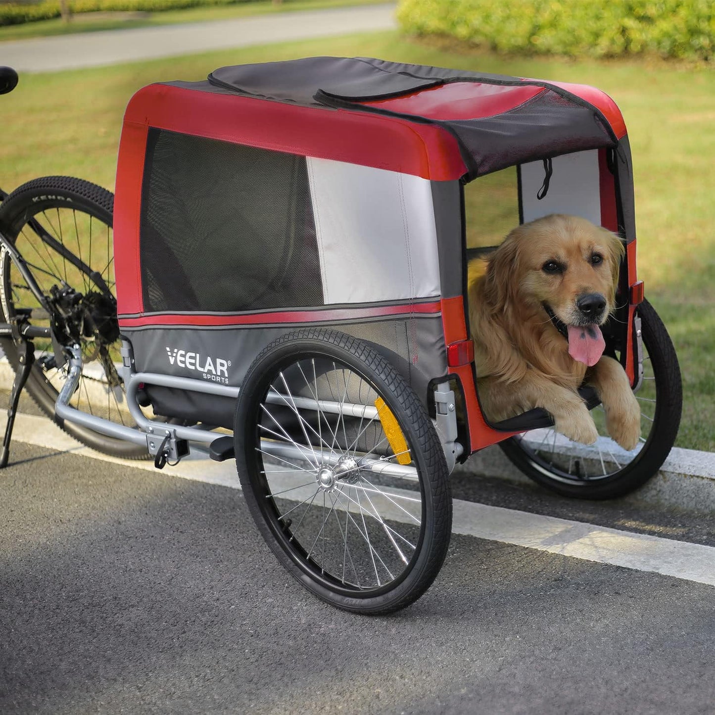 Tiggo Sports Pets Large Dog Bike Trailer & Stroller for Medium,Large Dog or Multiple Small Dogs, Pet Stroller for Dogs up to 78 Lbs, Parking Brakes, Low Center of Gravity