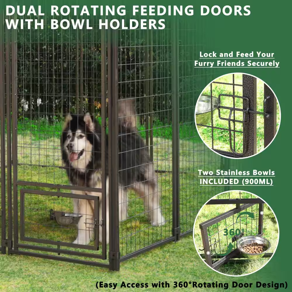 10 Ft. X 10 Ft. Dog Kennel Outdoor Dog Enclosure with Rotating Feeding Door and Polyester Cover