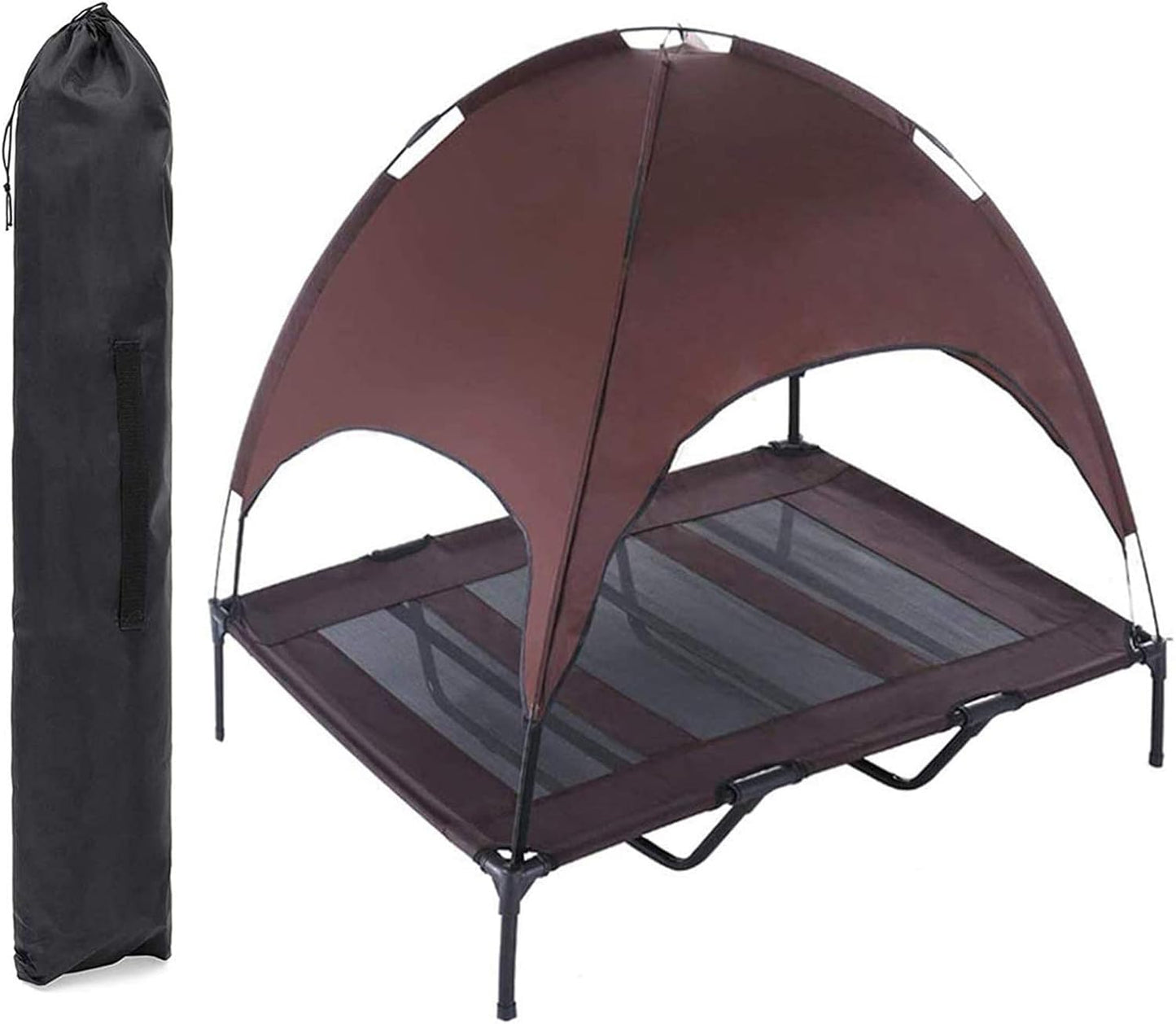 Elevated Dog Bed with Removable Canopy W/Convenient Carrying Bag Indoor Shade 1680D Portable Raised Oxford Fabric Outdoor Cooling Dog Cot Cat Bed Pet Tent for Camping (30", Brown)