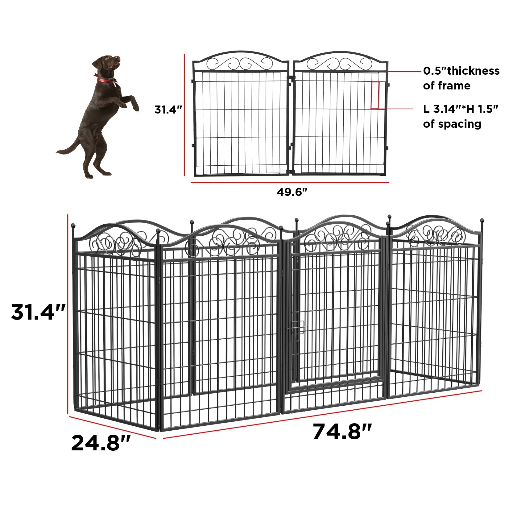 Folding 8-Panel Heavy Duty Metal Pet Pen Dog Exercise Fence