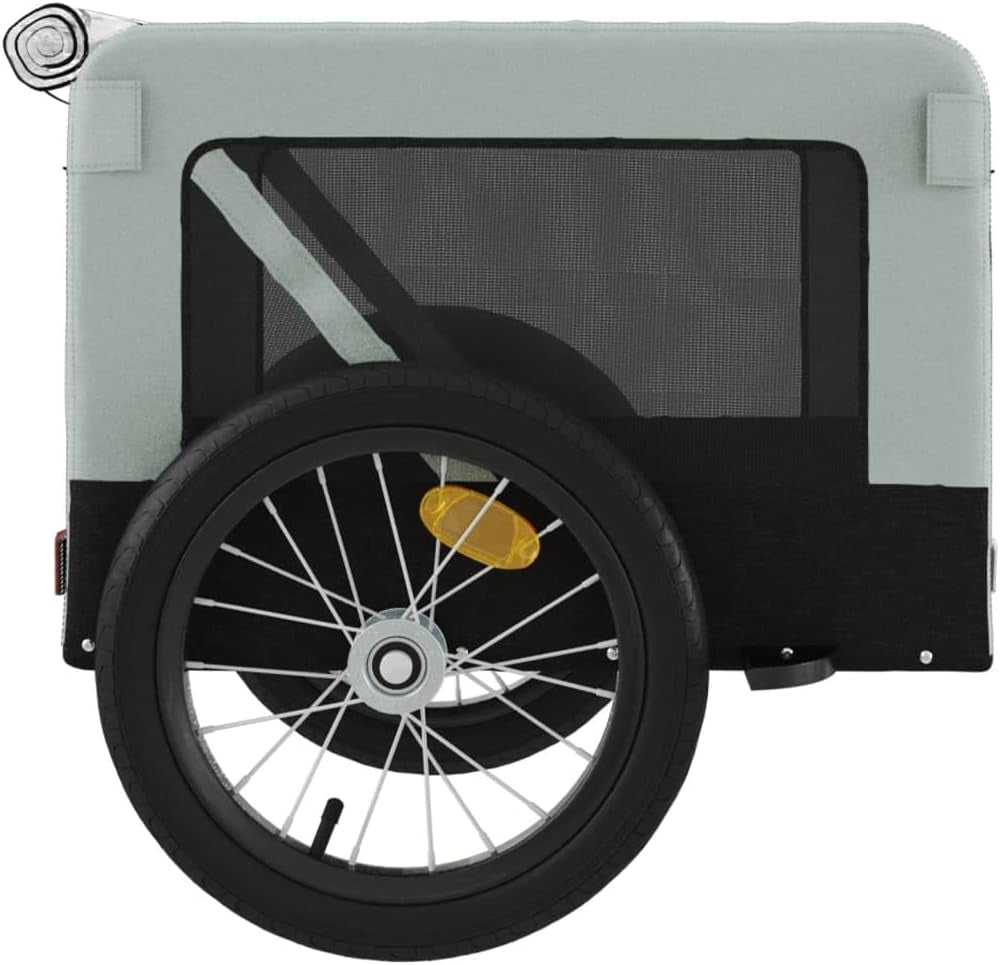Pet Bike Trailer with Durable Fabric and Iron Frame, Comfortable Design for Small Pets, Gray and Black