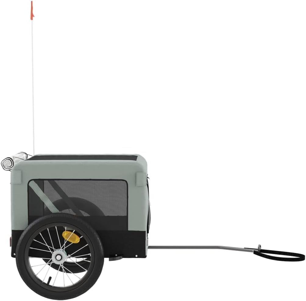 Pet Bike Trailer with Durable Fabric and Iron Frame, Comfortable Design for Small Pets, Gray and Black