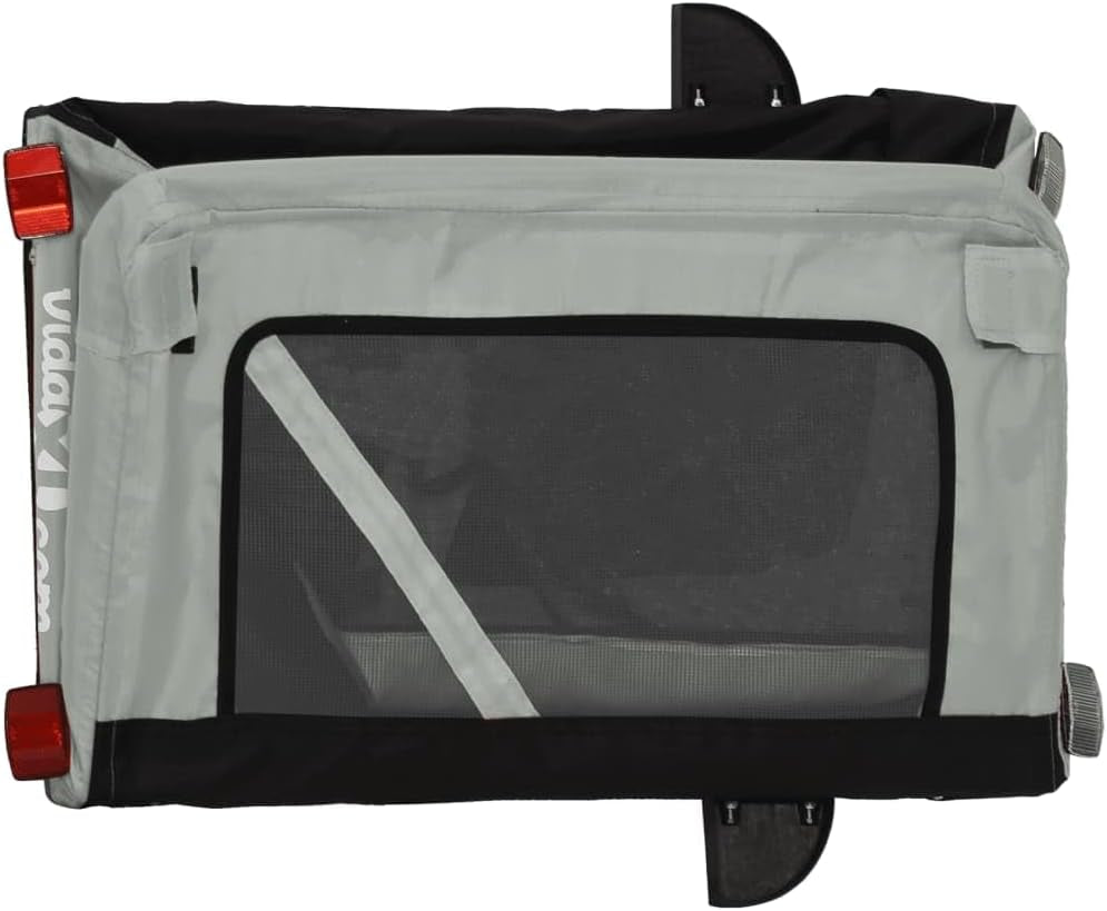 Pet Bike Trailer with Durable Fabric and Iron Frame, Comfortable Design for Small Pets, Gray and Black